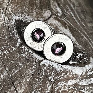 BULLET STUD EARRINGS - 45 AUTO - SWAROVSKI CRYSTAL BIRTHSTONE FEBRUARY-AMETHYST